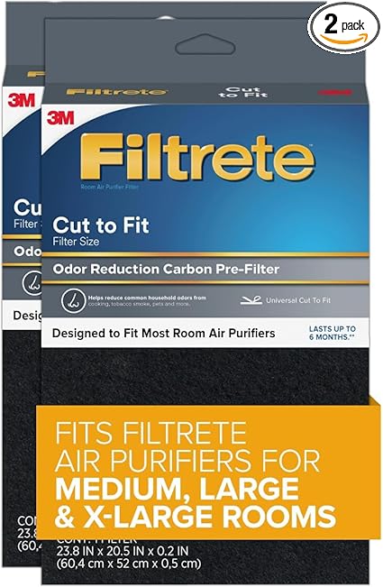 Filtrete Odor Defense Carbon Prefilter for Air Purifier, 2-Pack, Cut to fit most air purifiers